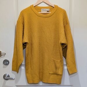 Vintage Men's Terrazzo S Mustard Yellow Flat Front Pocket Chunky Knit Sweater